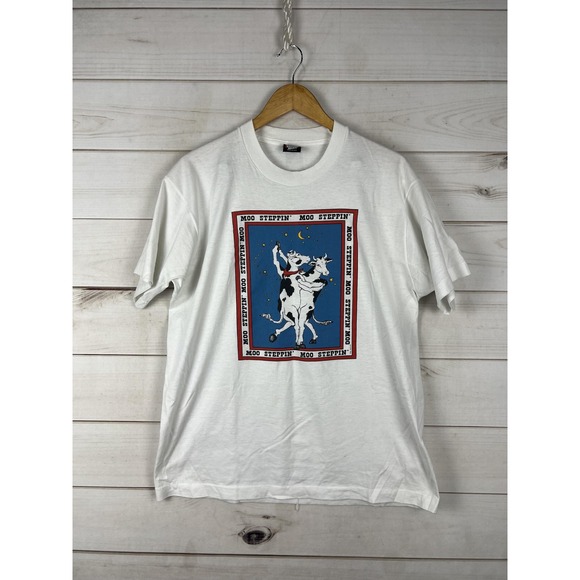 Screen Stars Best Other - Vintage Screen Stars Best Moo Steppin Shirt Mens XL White Cow Graphic Tee 90s